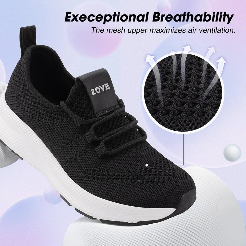 ZOVE Wide Toe Box Shoes Women Extra Wide Width Sneakers Ultra Light Road Running Shoes Non-Slip Tennis Sneakers Breathable Walking Athletic 8803 Black 37