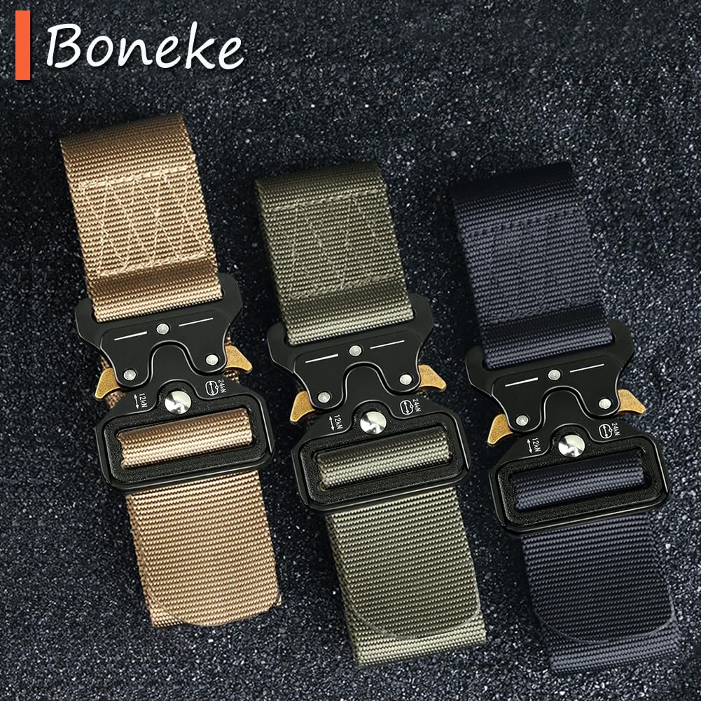 Boneke Military Belt, Men Tactical Belt with Quick Release Metal Buckle Ideal for military training and outdoor, police belts black