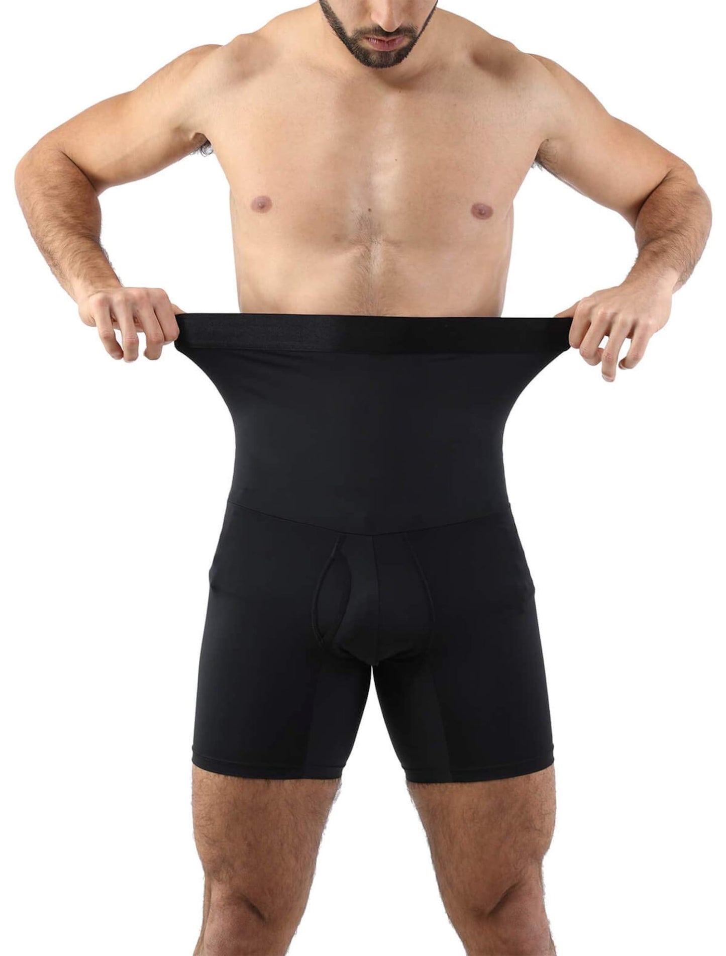 Kewlioo Men's Girdle Compression Shorts with Instant Slimming Effect & Breathable Fabric - High Waist Body Shaper Running Workout Fitness Compression Shorts Underwear Boxer Briefs - (Black, Large)