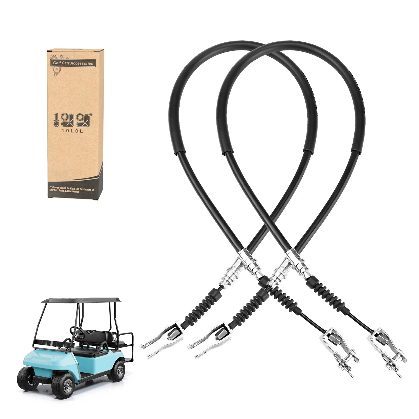 10L0L Golf Cart Brake Cables Set, 42" Long, Driver & Passenger Side, Compatible with Club Car DS 1981-1999 Gas & Electric, Replace OEM 1011125 1011403 1016761-01 101676101