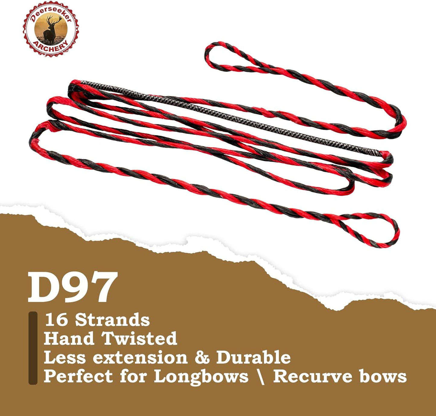 Deerseeker Flemish D97 Bow String - Handmade 16-Strand Fast Flight Bowstring | 54-70in for Traditional Longbow & Recurve Bow