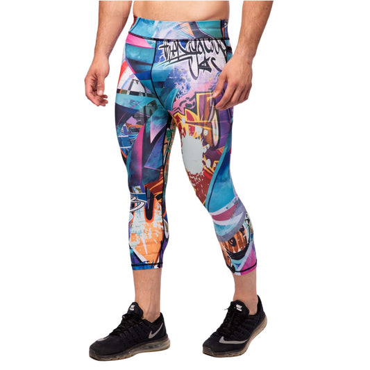 Kapow Meggings Men's Performance 3/4 Leggings Sports Compression with Pockets (Rev-X, Large)