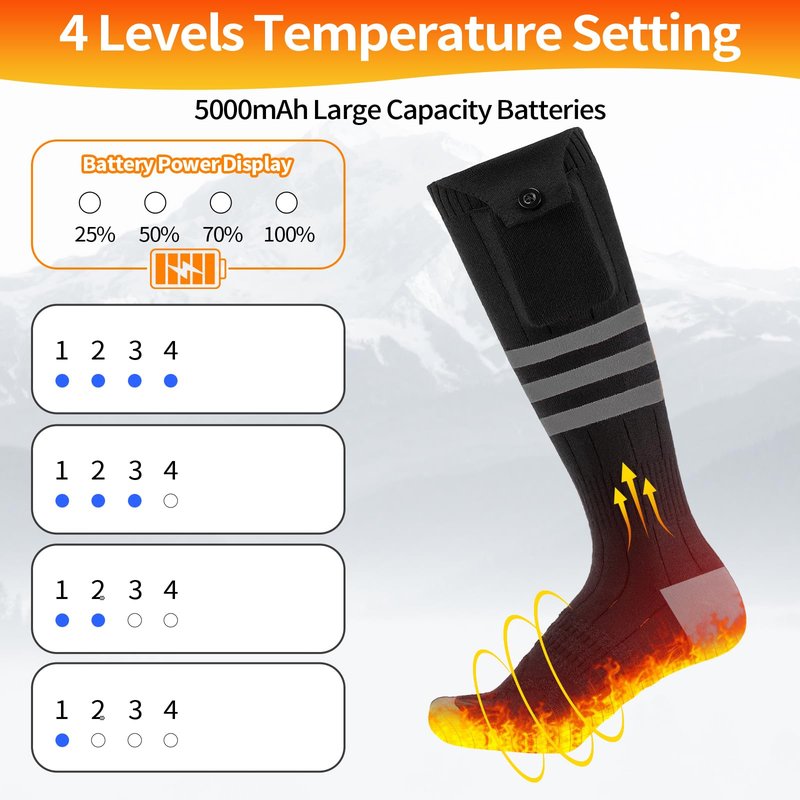 Heated Socks for Men Women, Rechargeable Electric Heated Socks Up to 8H, Washable Warm Socks for Winter Hunting Outdoor Working Skiing Hiking Cycling Camping Fishing