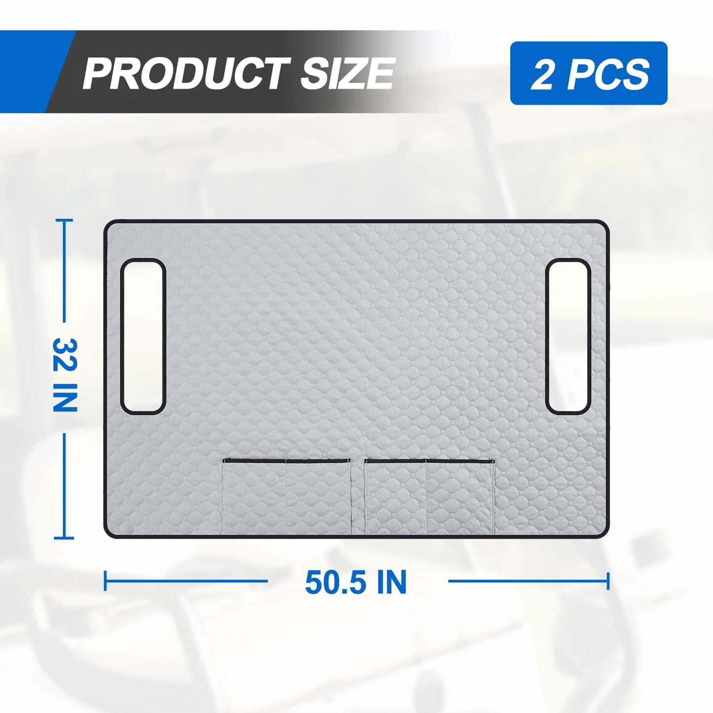 Gilprop 2 Pcs Grey Golf Cart Seat Covers, 51"x 31" Cool and Sweat Absorption Golf Cart Seat Towel Blanket with 4 Front Pockets & Nonskid Pocket and Nonskid Bottom for Home, Party