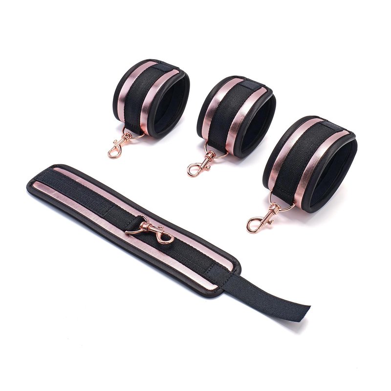 3 in 1 Heavy Duty Stainless Steel Expandable Black Spreader Bar with 4pcs PU Rose-Gold Adjustable Straps,Workout Bar for Home Gym Training Bar,Portable Detachable Pilates Kit