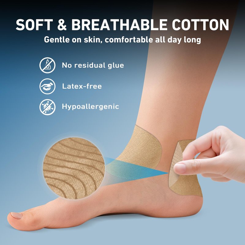 Precut Kinesiology Tape for Ankle, Upgraded Ankle Tape Athletic 12PCS, KTQUICK Tape for Ankle Support & Pain Relief, 5% Stronger Adhesive, Waterproof & Breathable Cotton Kinesiology Tape Ankle(Beige)