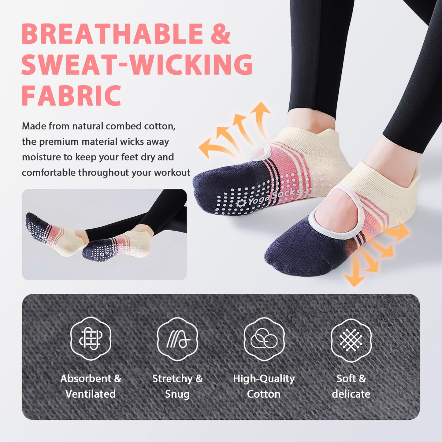 WARMVIN Non Slip Pilates Grip Socks for Women Yoga Barre Knitted Cotton