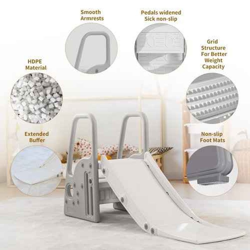 3 in 1 Toddler Large Play Climber Slide PlaySet with Extra Long Slipping Slope Indoor Kids Slide Toddler Playground Toddler Slide Outdoor Toys for Toddlers (Gray)