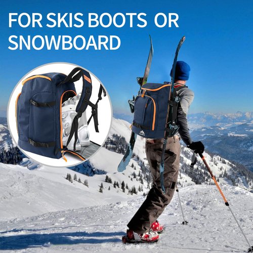 FeedMoo Ski Boot Bag Backpack 50L Waterproof Ski and Snowboard Boot Travel Luggage Snow Boots Bags Dark Blue for Youth Men Ski Helmet Goggles Gloves Skiing Gear Accessories(Dark Blue)