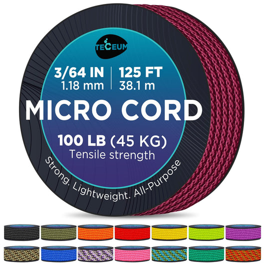 TECEUM Micro Paracord – Maroon – 1.18 mm x 125 ft – Micro Utility Cord – Thin Braided Paracord Rope Nylon Polyester – Wind Chime Replacement – Survival Strong String 019с