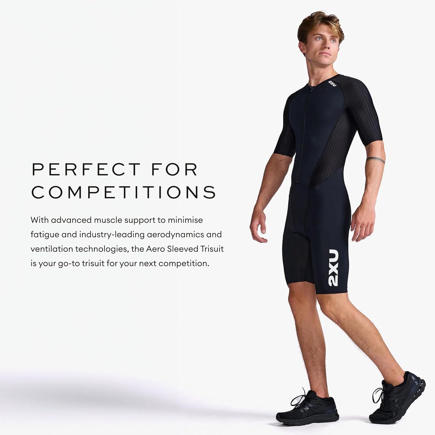 2XU Men's Trisuit - Aero Sleeved Front Zip Triathlon Suit for Enhanced Muscle Support | Size M-XL