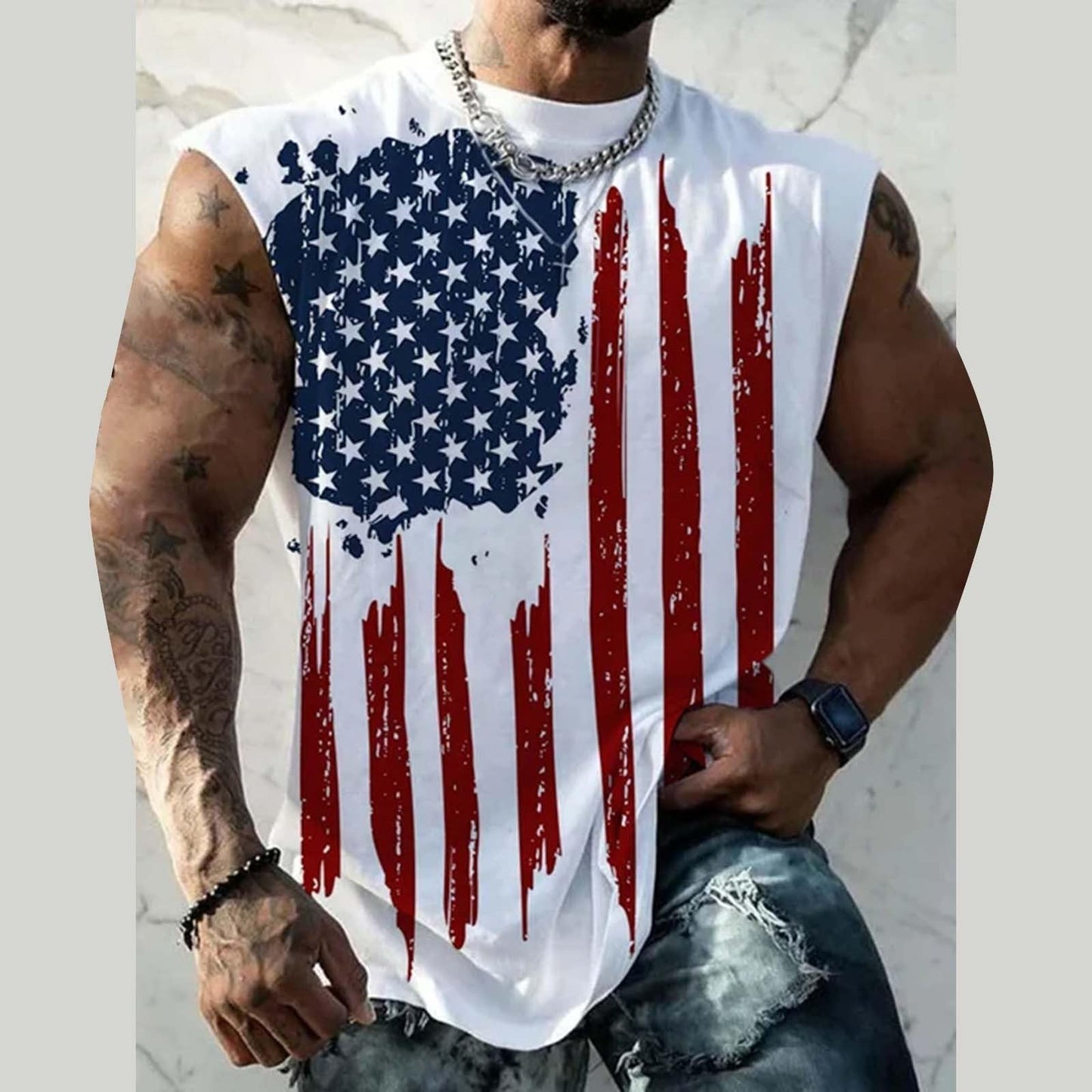 Generic American Flag Sleeveless Shirt Men Patriotic Tank Tops Mens Sleeveless Tee Shirts 4Th of Julys Tank Tops Christian Muscle Shirts, X-Large, White-c