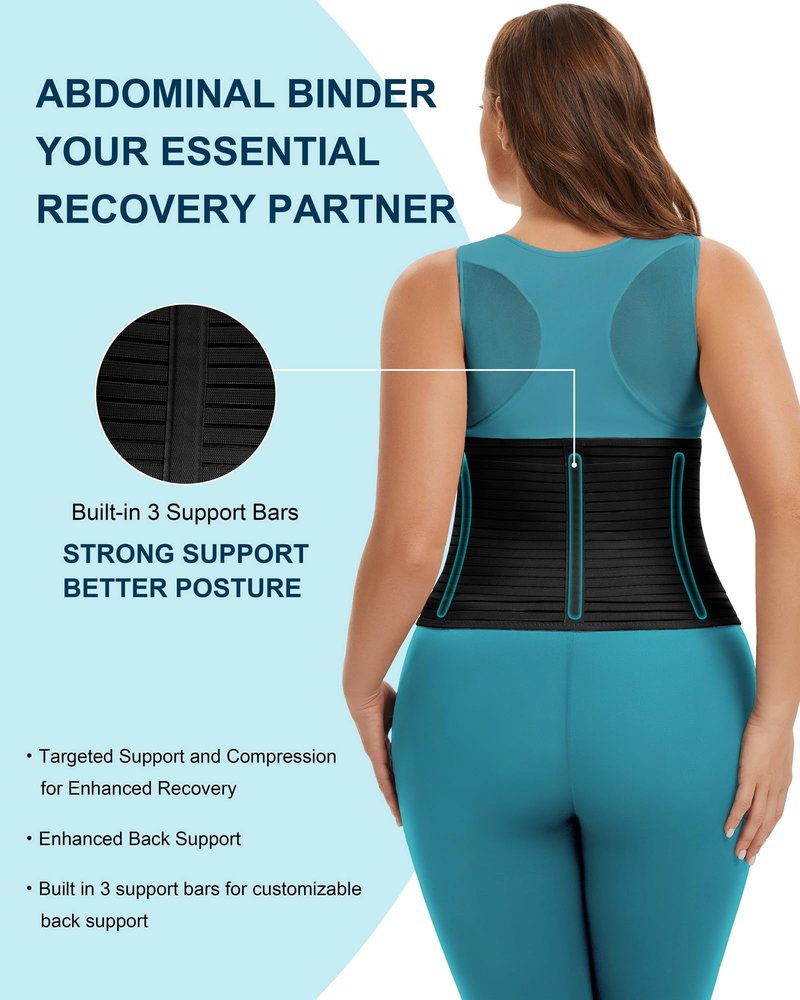 Channo Abdominal Binder for Men & Women: Post Surgery Compression Belly Band Hernia C-Section Support (Black,XXL,1-Pack)