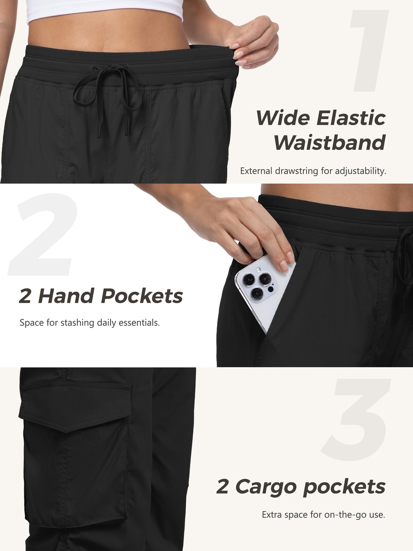 Tapata Womens 28/31/34 Inseam Lightweight Cargo Dance Studio Pants Ruched Petite/Regular/Tall Joggers for Workout Casual