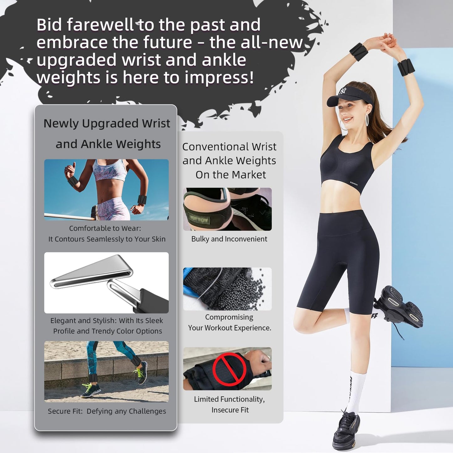 Adjustable Wearable Pilates Wrist & Ankle Weights 2LBS*2 For Women & Men | Arm & Leg Weights Silicone Wrist Bangles For Home Gym Workout, Travel, Yoga, Barre, Strength Training-Set Of 2