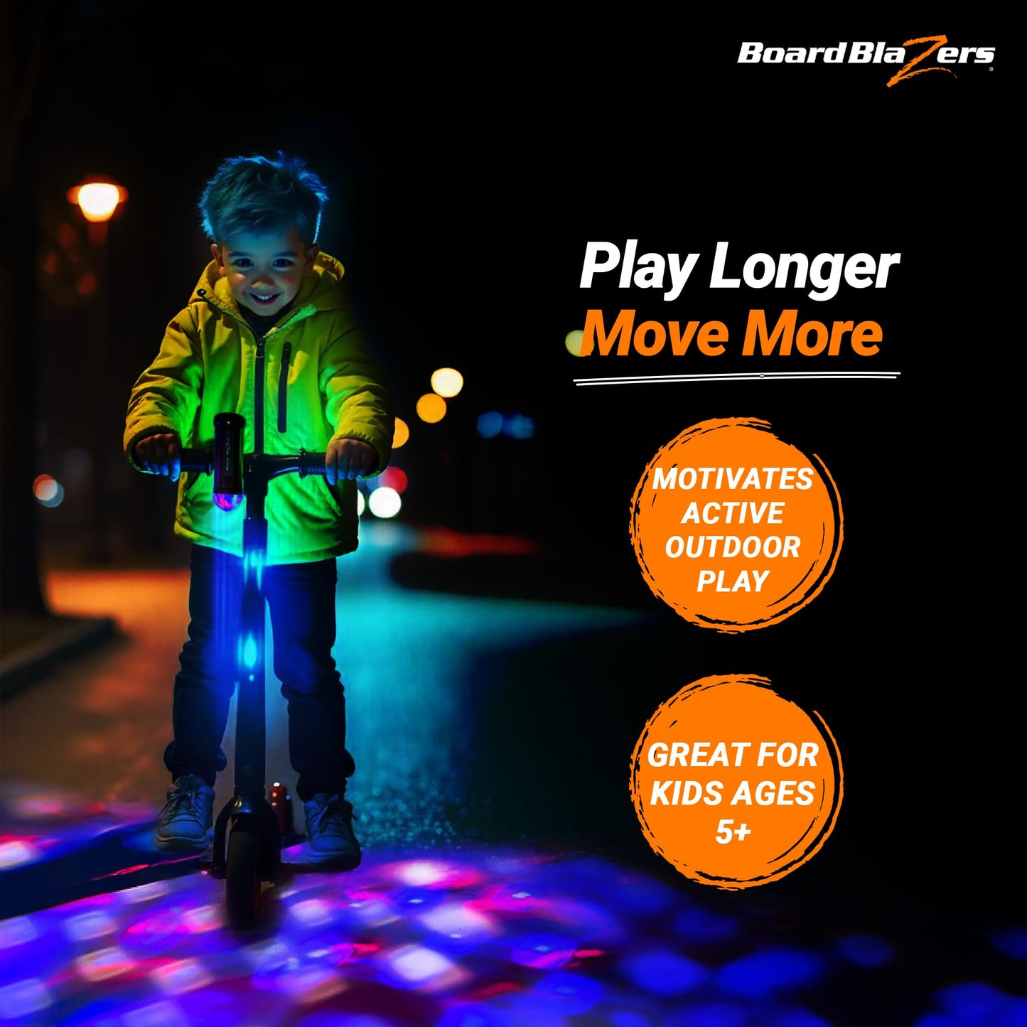 Board Blazers Disco Scooter Lights for Night Riding, Kid Stocking Stuffers, Scooter Accessories for Kids, Bicycle Light for Riding at Night (Black)