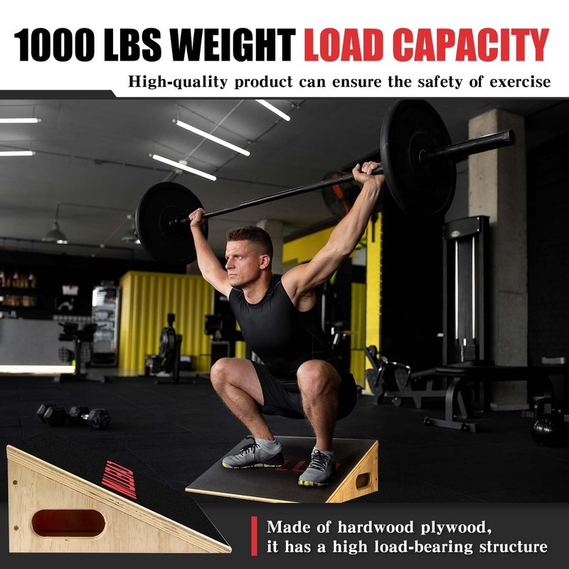 CAELUM Slant Board for Squats, Training Incline Board for Knees Over Toes, Wooden Non-Slip 25 Degree Incline Durable Board for Calf Stretch, Weightlifting, Fitness, 1000 Lbs Weight Capacity