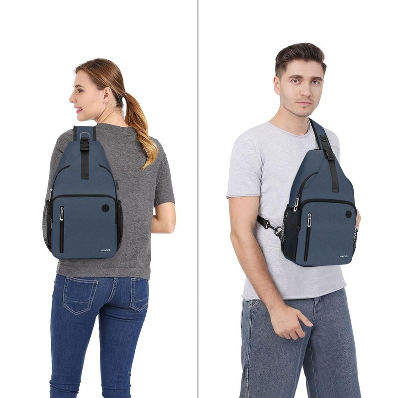 MOSISO Sling Backpack Bag, Crossbody Shoulder Bag Travel Hiking Daypack Chest Bag with Front Square Pocket&USB Charging Port, Haze Blue
