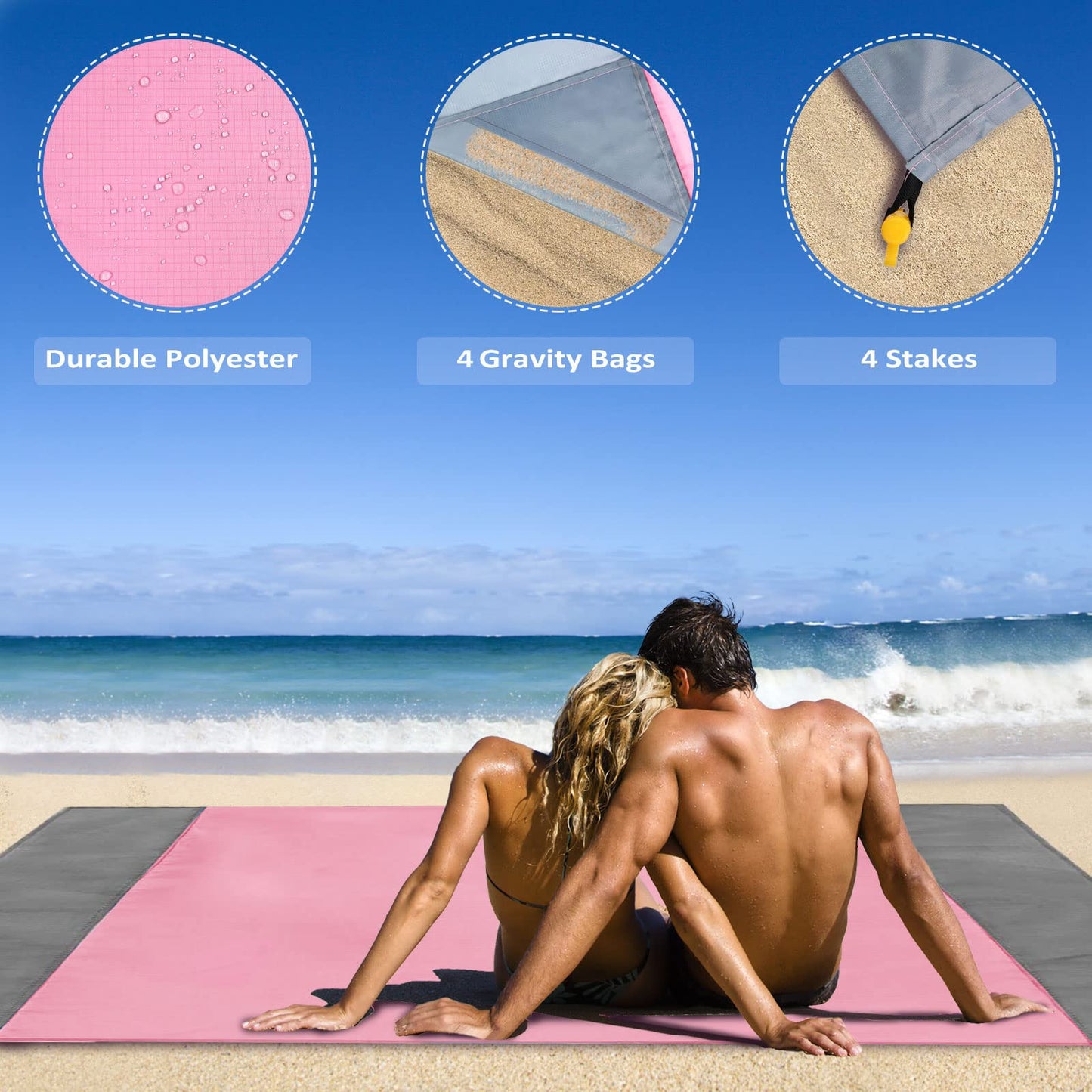 MUEUSS Pink Beach Blanket Waterproof Sandproof Beach Mat Sand Free for 4-8 Adults,Pink Picnic Blankets,Outdoor Blanket Waterproof Picnic Blanket for Travel, Camping, Hiking,Picnic Blanket (Pink)