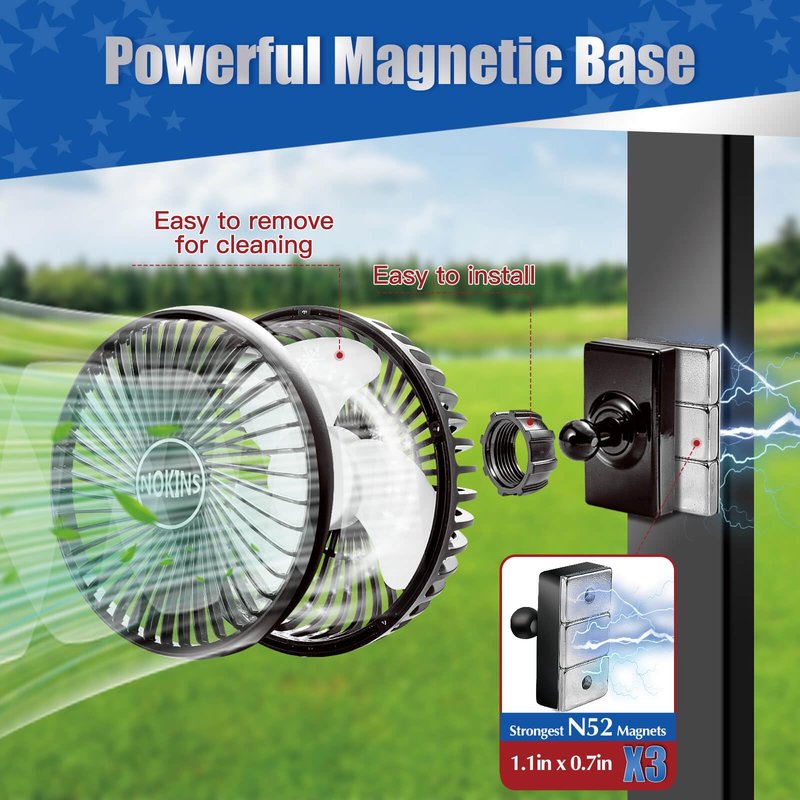 NOKINS Golf Cart Fan, Portable Magnetic Fans for Golf Cart EZGO Club Car Yamaha, Low Noise Designed and 3-Speed Settings 360° Rotatable with Magnetic Mount Base&USB Input (Set of 2)