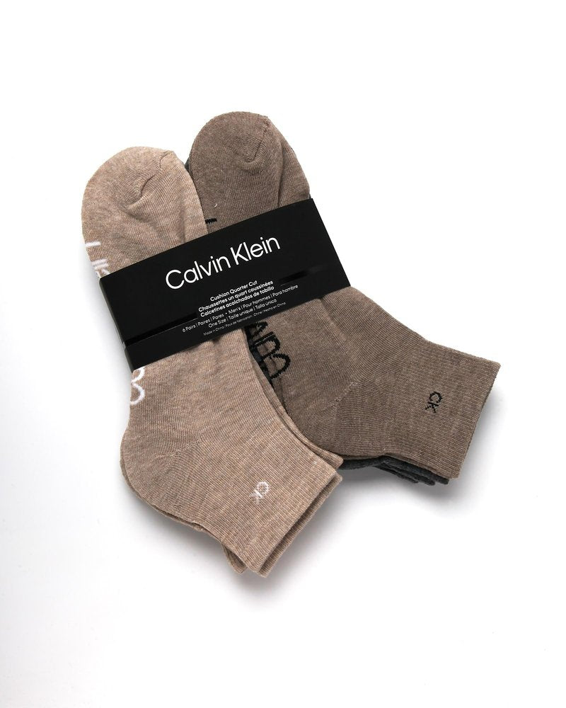 Calvin Klein Mens Quarter Socks - 6 Pack Cushioned Mini Crew Athletic Socks for Men, Ideal for Running, Sport, and Hiking, Size 7-12, Brown Heather