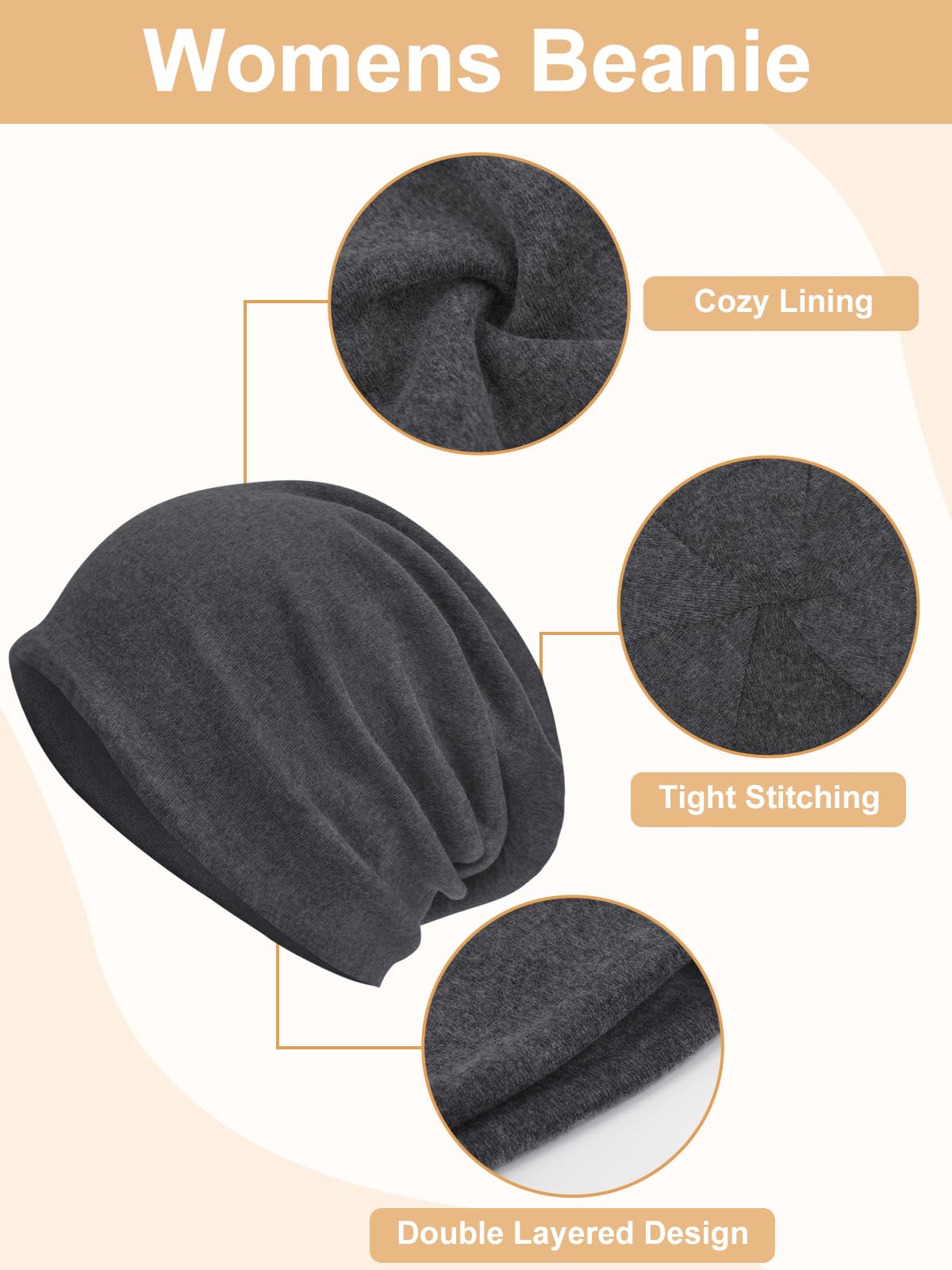 Senker Fashion Slouchy Beanie Hats for Women Men, Chemo Headwear Cotton Beanies Soft Lightweight Chemo Skull Cap Elastic