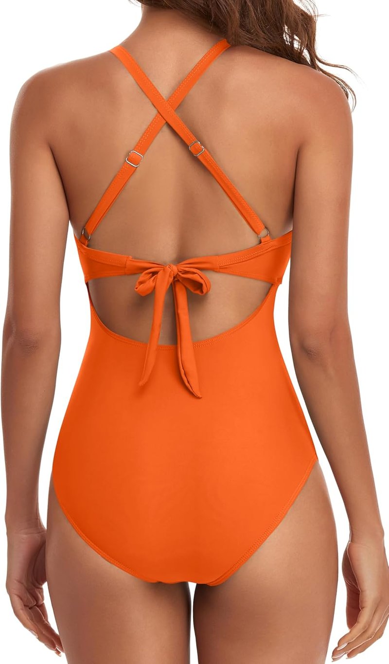 Eomenie Women's Tummy Control One Piece Swimsuit - Cutout High Waisted Design, Wrap Tie Back, Stylish & Comfortable