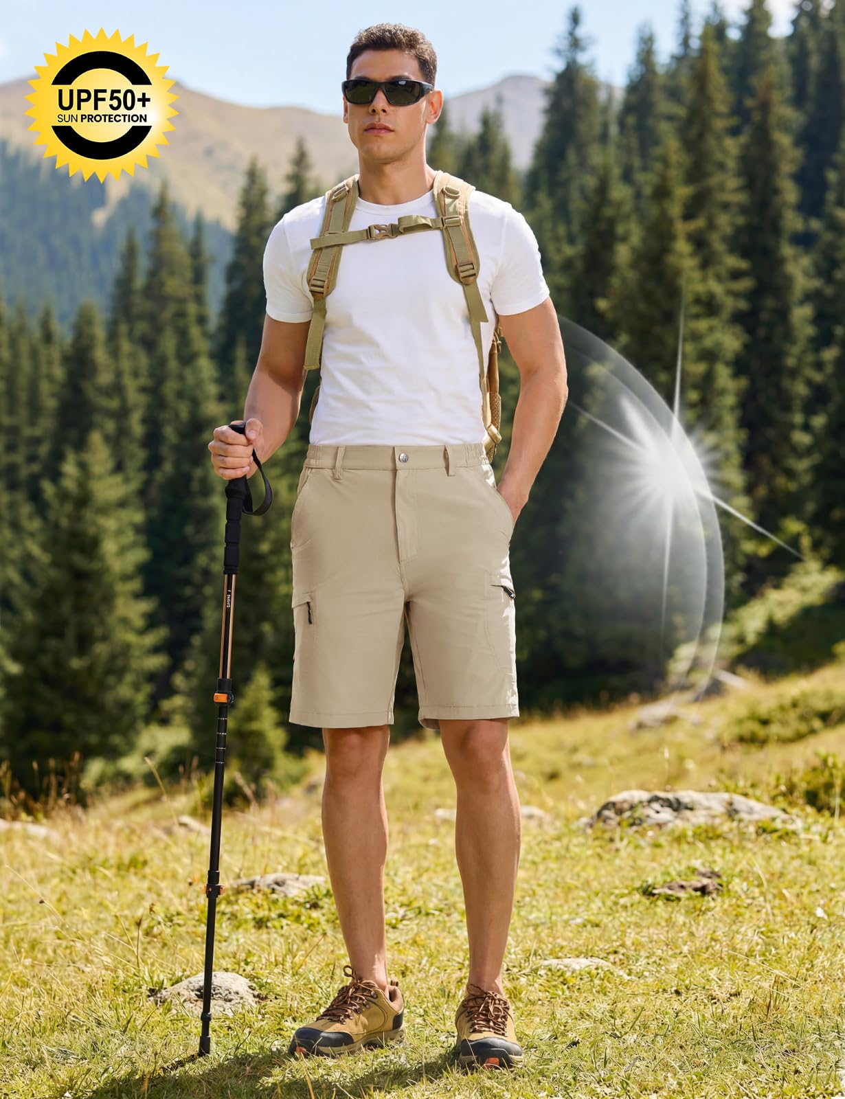 TBMPOY Men's 9" Golf Shorts Lightweight Quick Dry Hiking Short Khaki 32