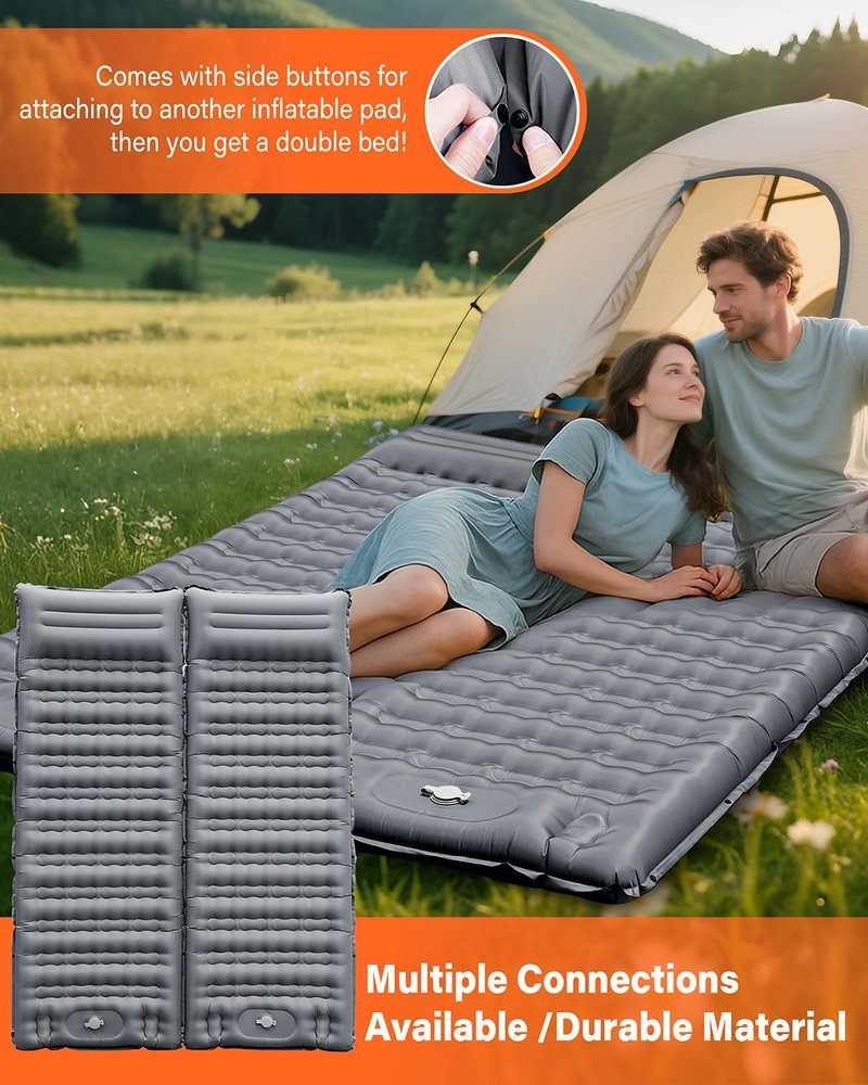 A2C 2025 Stocking Stuffers Foot Pump Thick Camping Sleeping Pad Will Built-in Pillow, Extra Support Air Columns, Ideas, Camping Essentials, Grey