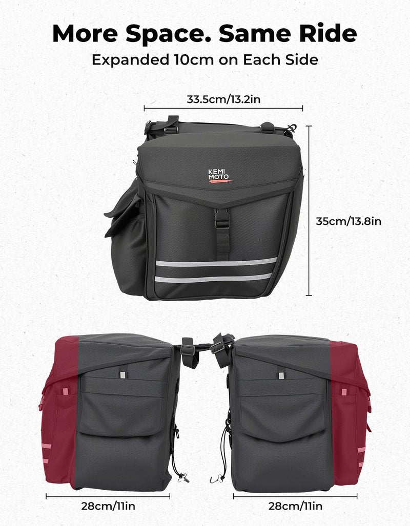 KEMIMOTO Panniers Bike Bags, 40L/50L Bicycle Saddle Bags with Waterproof Rain Cover for Rear Rack, Large Capacity Saddlebags for Ebike, Top Storage & Flip-Top Design, Reflective Strip, Black