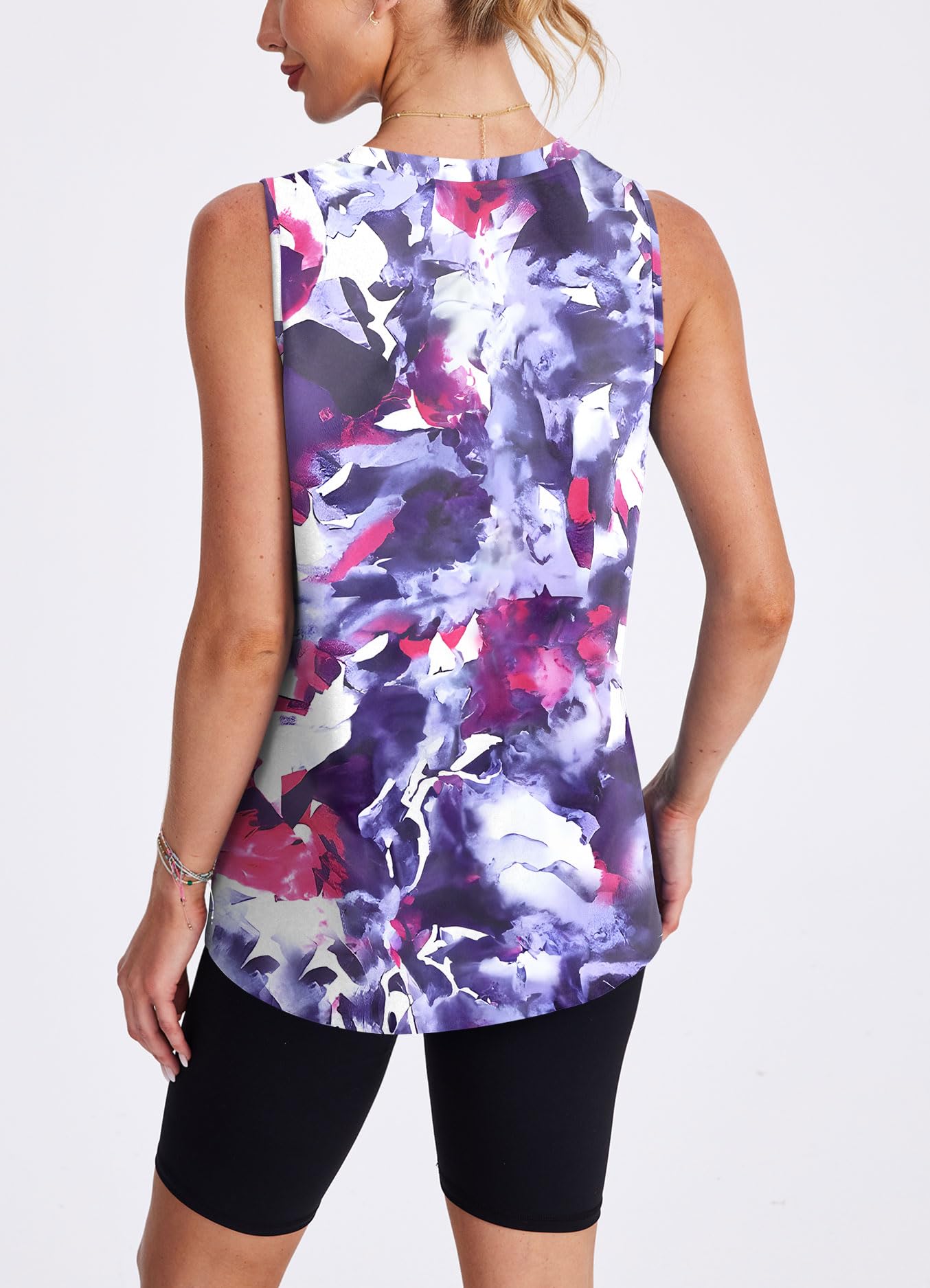 Lightweight Tank Top for Women Yoga Sleeveless WorkoutTops High Neck Athletic Running Floral Shirts XL