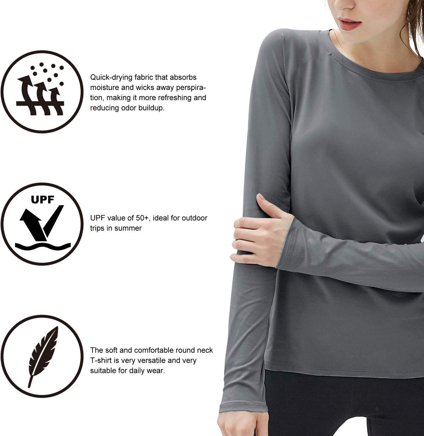 Women's UPF 50+ Sun Protection Long Sleeve Swim Shirt - Athletic Rash Guard for Hiking & Running