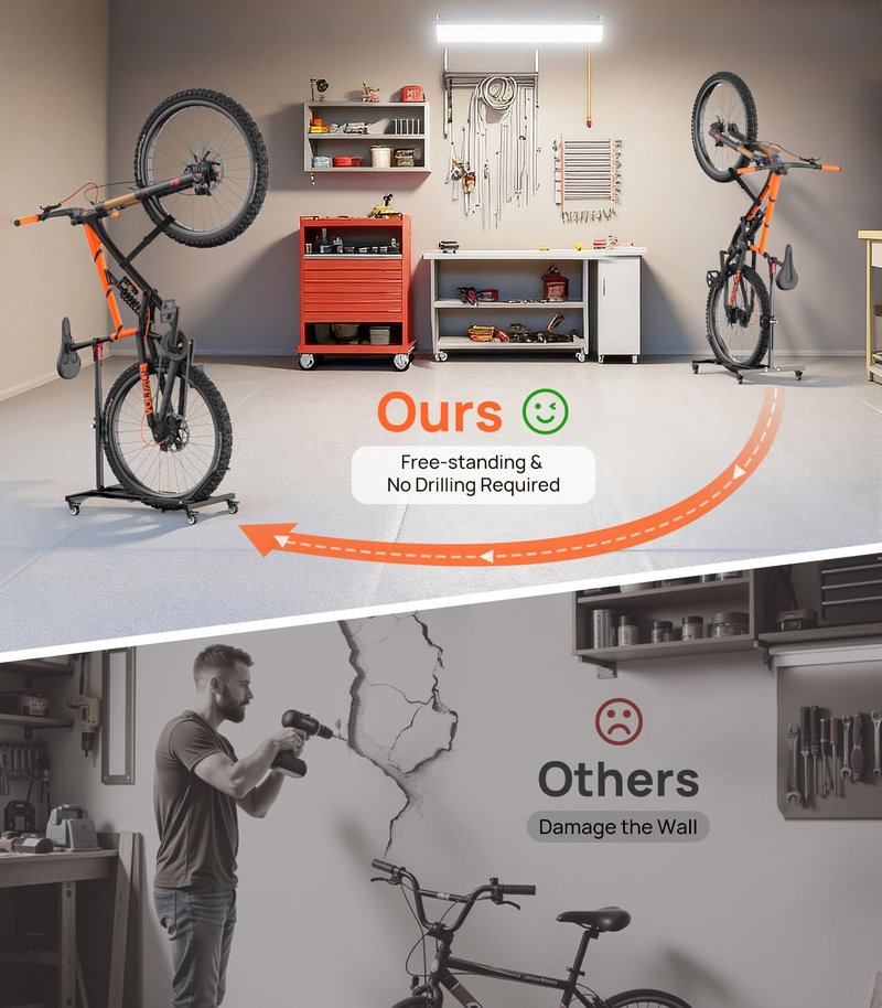 Housolution Vertical Bike Stand with Wheels up to 29", Adjustable Height, No Drilling holds up to 80lbs, Freestanding Bicycle Rack for Garage & Apartment, Bike Stand Floor for MTB/Road Bikes