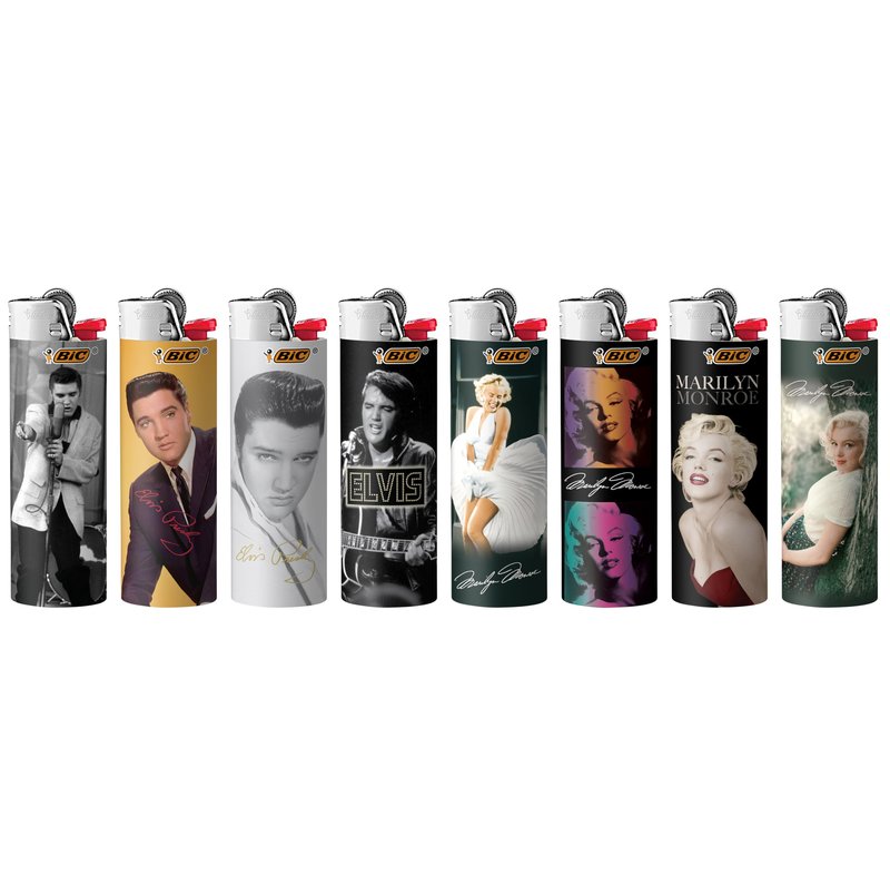 BIC Special Edition Icons Series Maxi Pocket Lighters, Elvis Presley and Marilyn Monroe, Set of 8 Lighters
