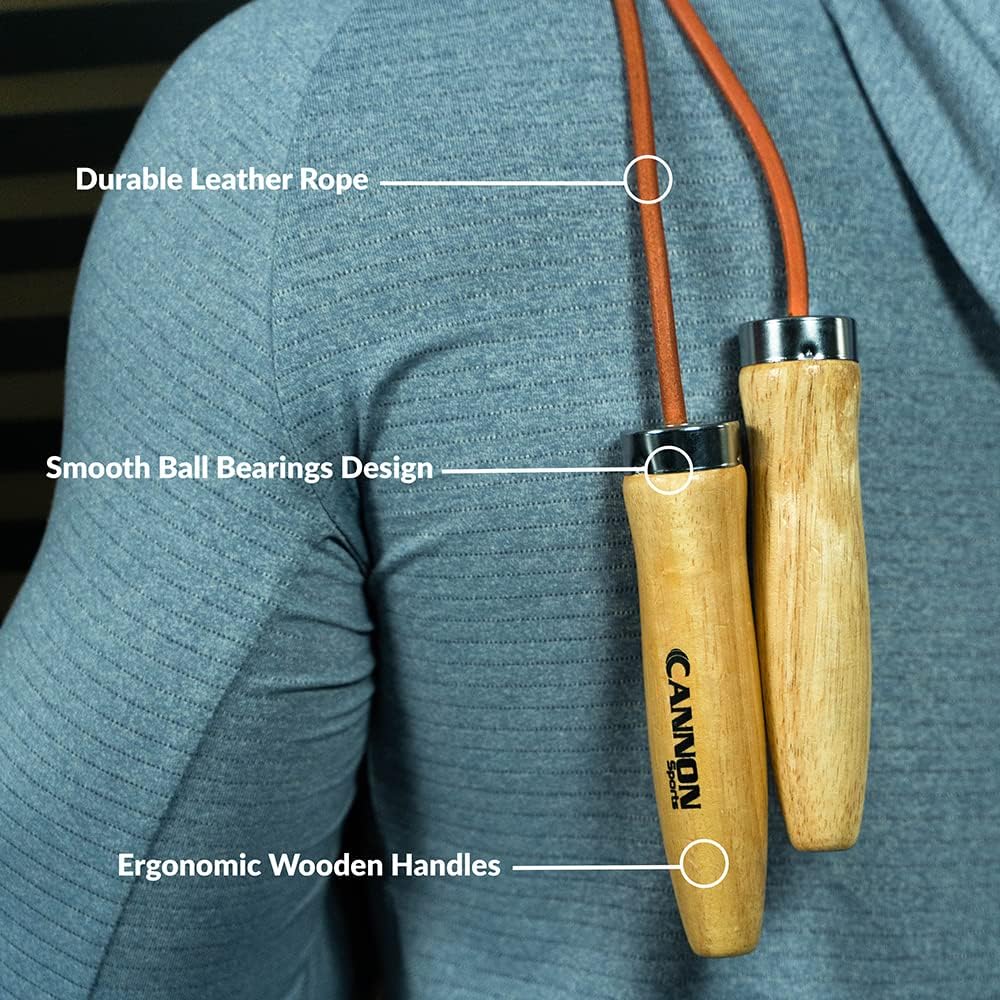 Cannon Sports Leather Jump Rope - Easy-Grip Wooden Handles & Ball Bearings | Speed Rope for Cardio, Boxing & Cross Training