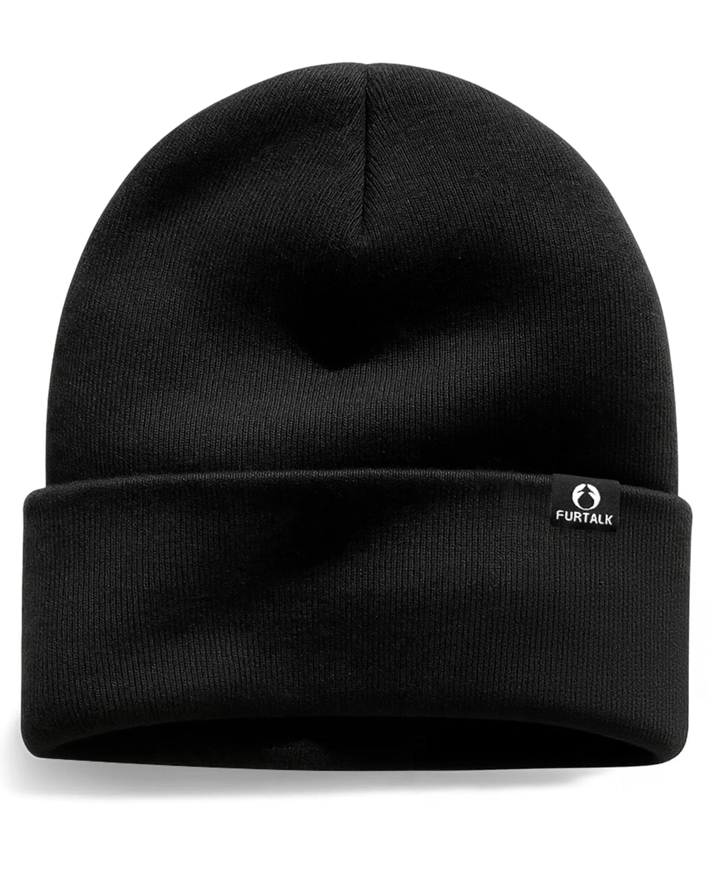FURTALK 100% Merino Wool Beanie Hat for Men Women Warm Winter Hat Double Layer Knitted Beanies Black
