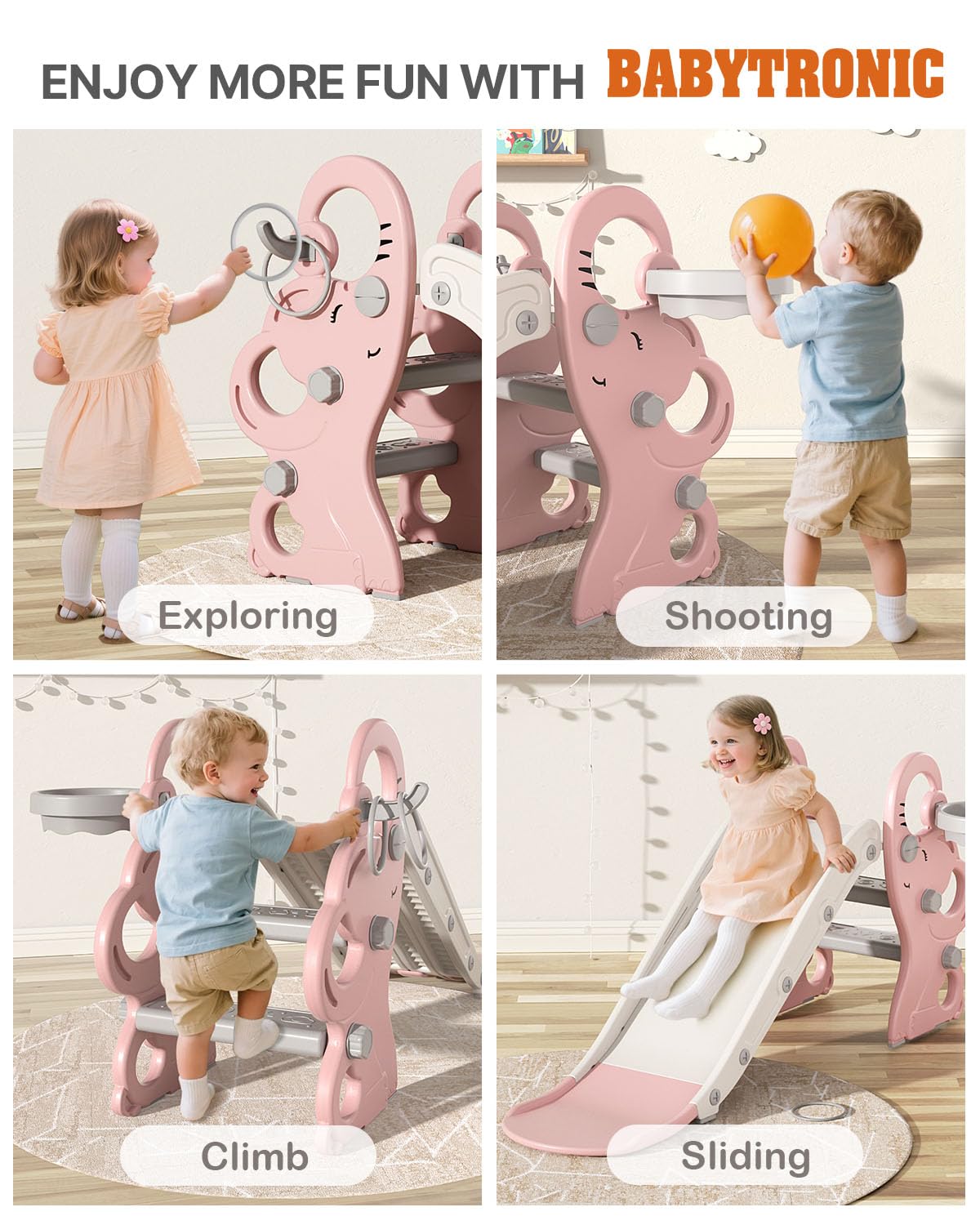 Babytronic Toddler Slide for Toddlers Aged 1-3 Indoor Outdoor Playset Pink