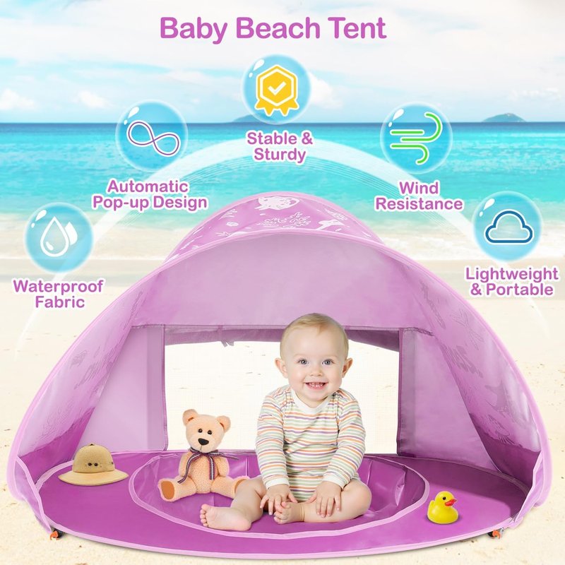 Baby Beach Tent - Pop Up Sun Shade for Infants | Portable UV Protection with Sand Toys Set