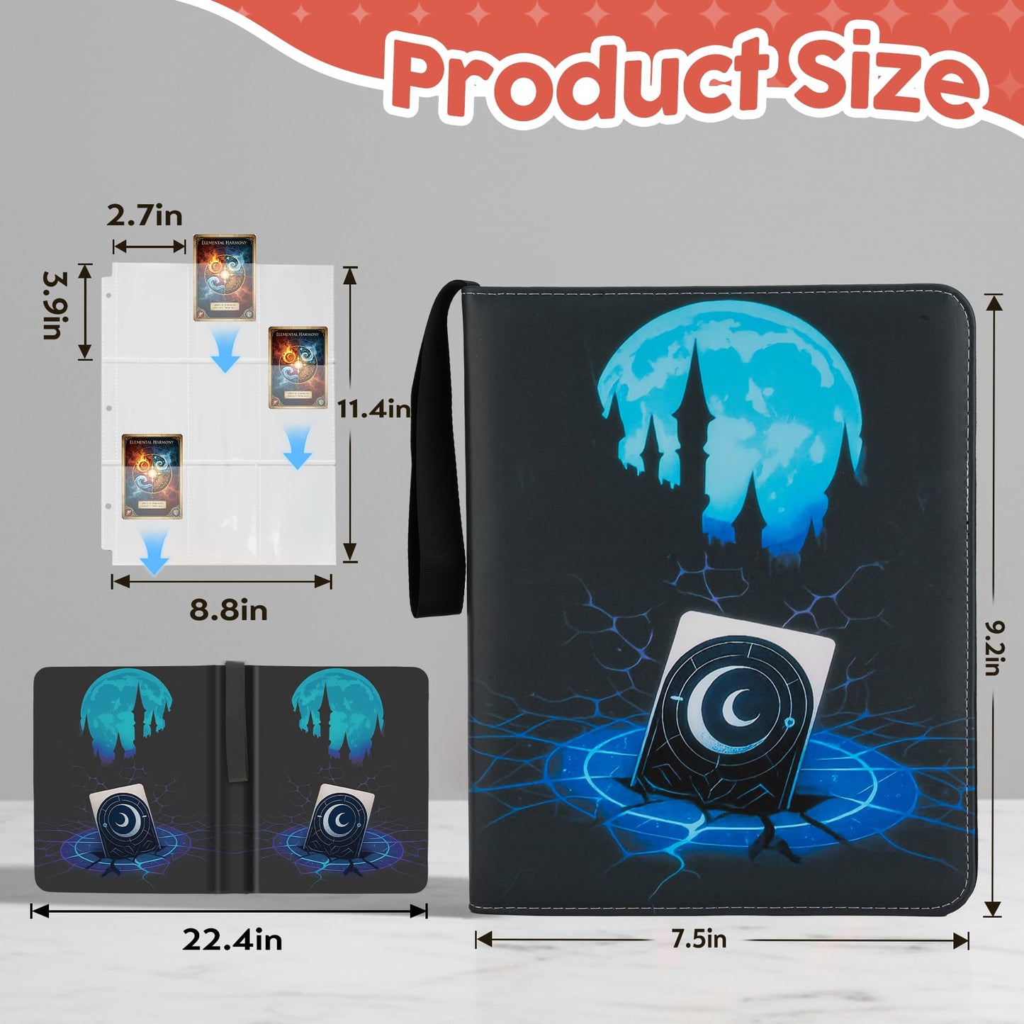 9 Pocket Card Binder for MTG/YGO/PTCG/Game Cards, Premium Card Collector Book for TCG Players,Toys Gifts for Kids,Holds 720 Cards-Blue