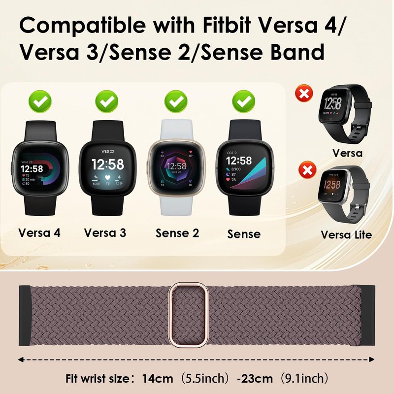 Yeahxing Braided Bands for Fitbit Versa-4/Versa 3/Sense 2/Sense - 3 Packs Adjustable Elastic Nylon Sport Replacement Strap Stretchy Fabric for Women & Men, Wrist 5.5"-9.1"