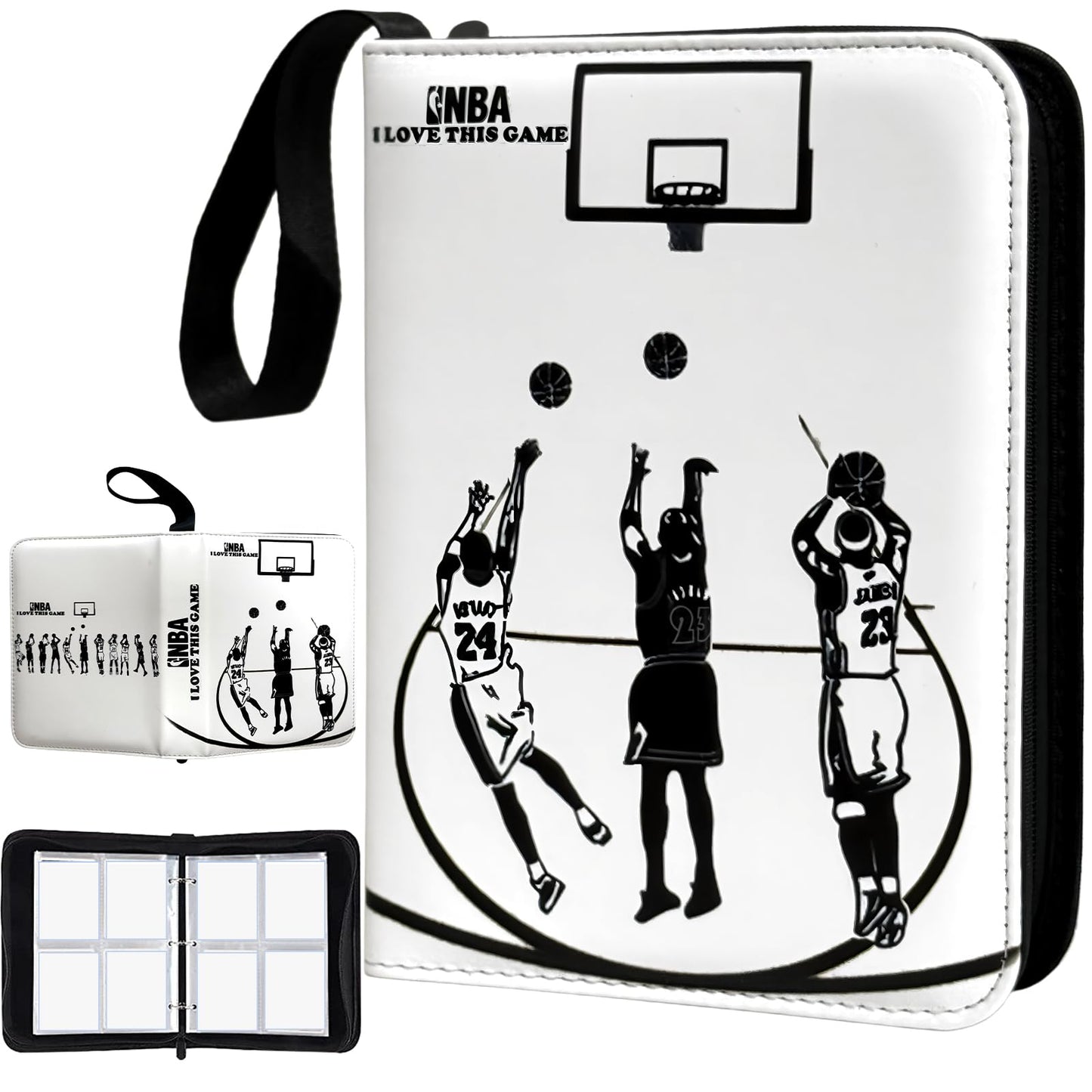Basketball Card Binder - 400 Capacity 4-Pocket Trading Card Album, 3 Ring Card Holder Binder, Waterproof PU Leather, Zip Closure, Perfect Christmas Birthday Gift for Collectors