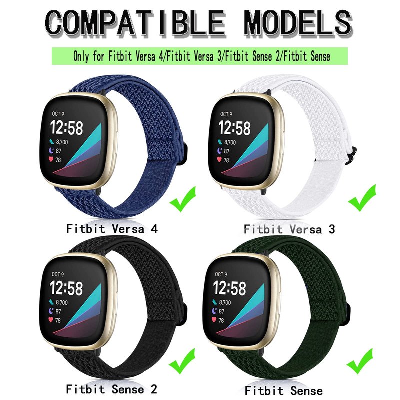 5 Pack Stretchy Band Compatible with Versa 3 Bands/Sense Bands/Versa 4 Bands/Sense 2 Bands Women Men,Soft Elastic Nylon Sport Strap Adjustable Replacement Wristbands for Versa 4/Sense 2 Watch