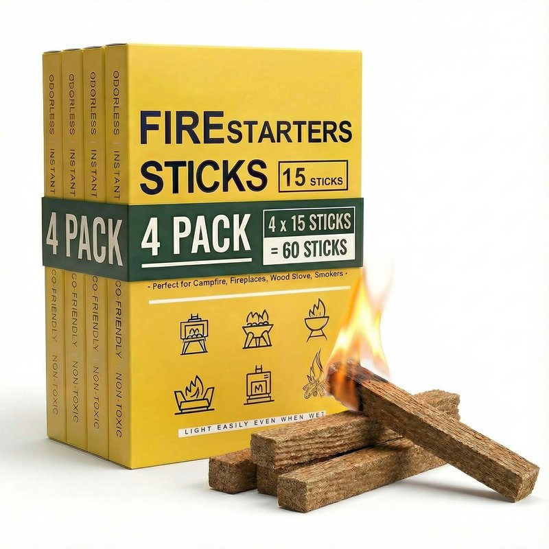 Avger Natural Fire Starter for Fireplaces: Quick Start Fire Starters Sticks for Grills Campfires Indoor & Outdoor Firepit BBQ Wood Stove - Odorless Charcoal Firestarter Blocks 60 Count