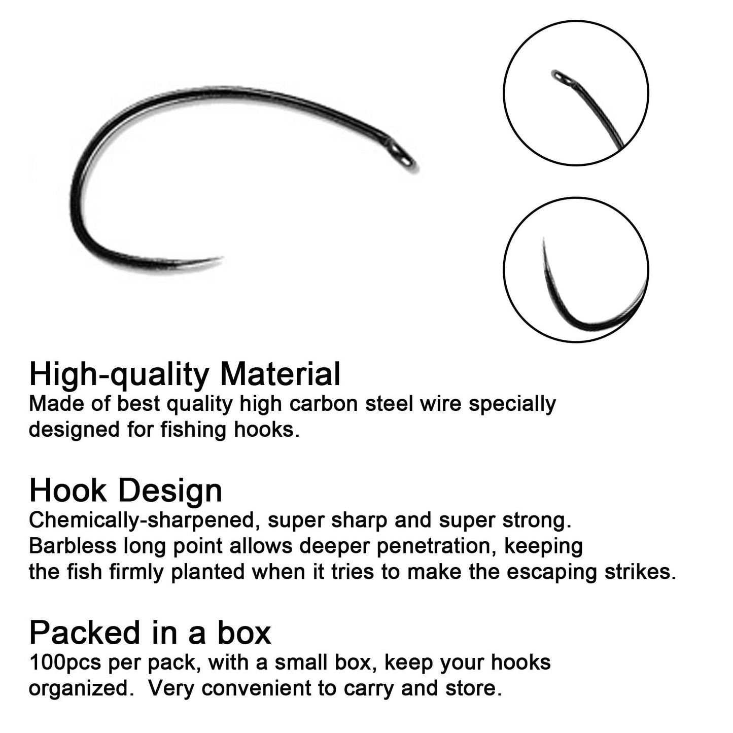 Eupheng Fly Fishing Hooks 100pc Pack Barbless Catch & Release Dry Wet Nymph Shrimp&Pupa, Streamer, Caddis, Jig, Scud Flies Fishing Hooks