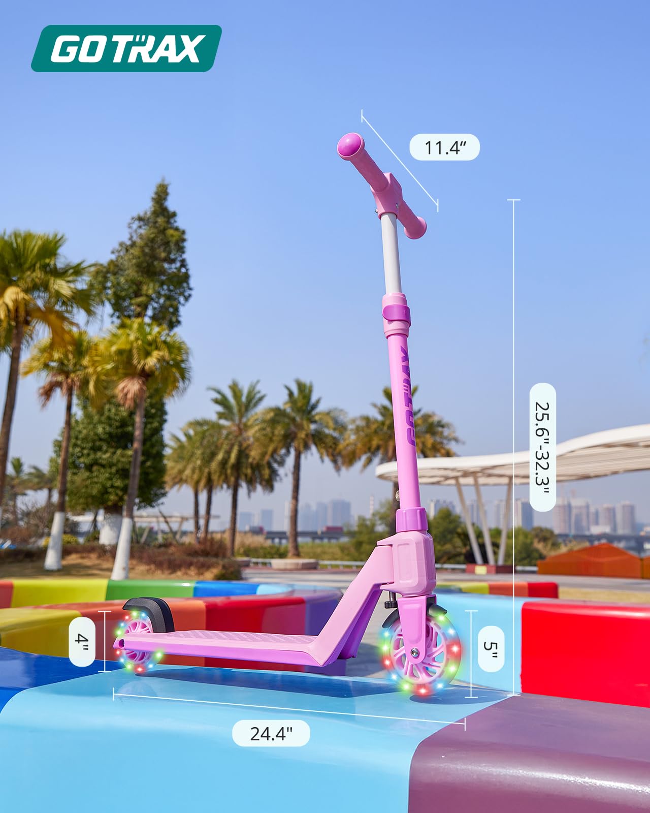 Gotrax K03 Kick Scooter for Kids, 5" LED Lighted Wheels and Adjustable Handlebars, Lightweight Design and Anti-Slip Deck, Max Load 110 Lbs, Kids Scooter for Boys & Girls Ages 3+, Pink