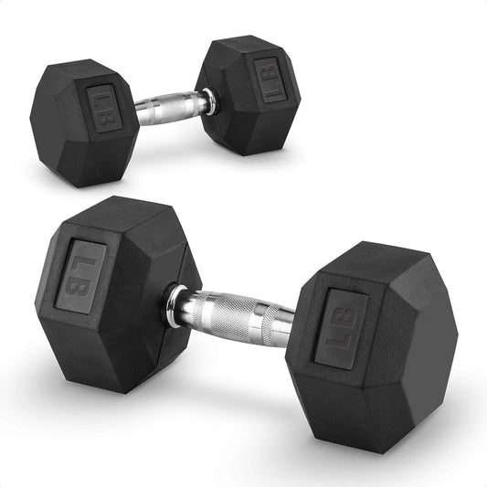 Hex Dumbbell with Metal Handle Set of 2 Rubber Exercise Heavy Muscle Workout Dumbbells Weights Pairs Hand Weight Sets for Men Women Home Gym Full Body Strength Training - Black 20LB