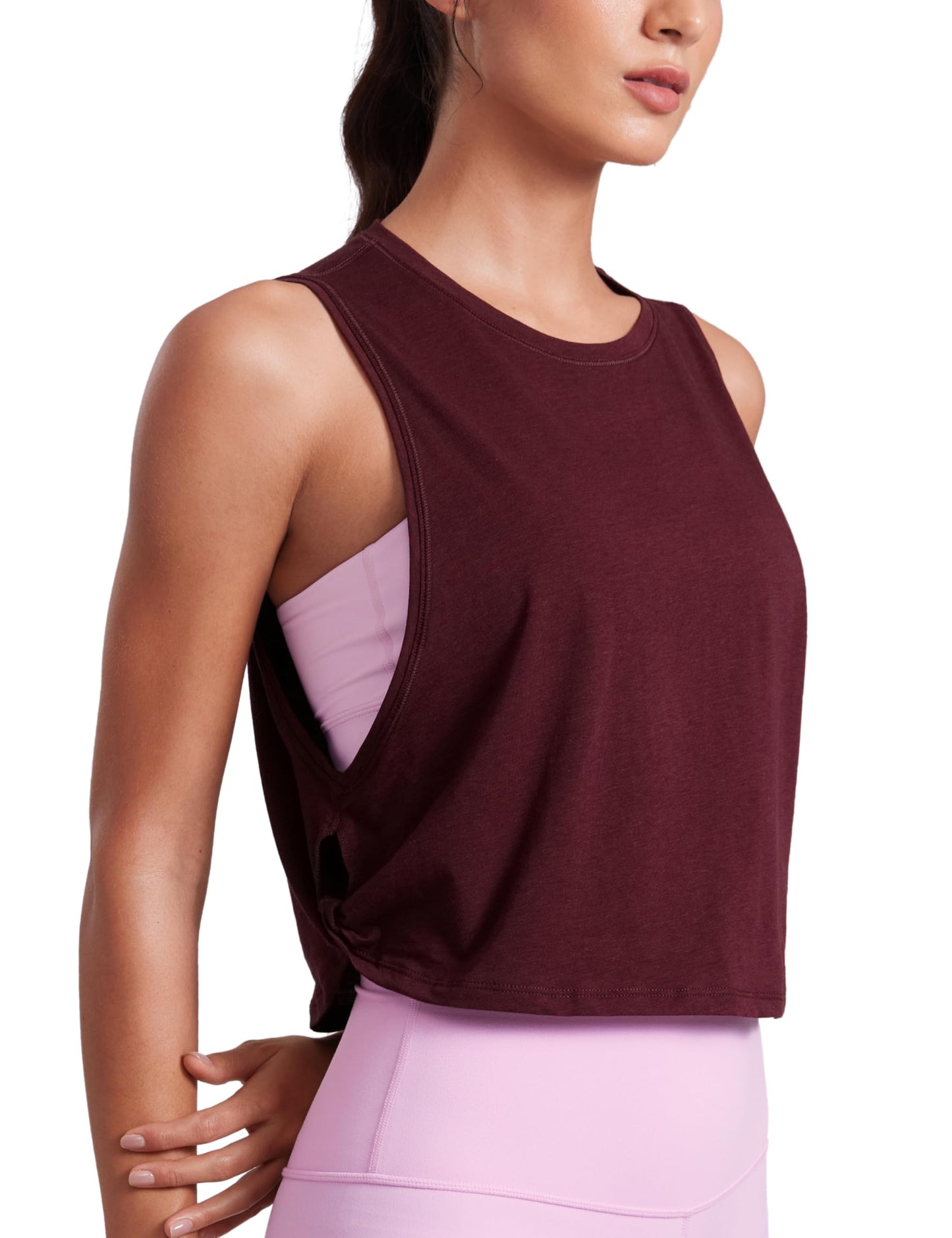 CRZ YOGA Pima Cotton Large Armhole Tank Tops for Women - Workout Sport Athletic Yoga Running Gym Loose Crop Sleeveless Shirts Deep Armhole-Berry Heather X-Small