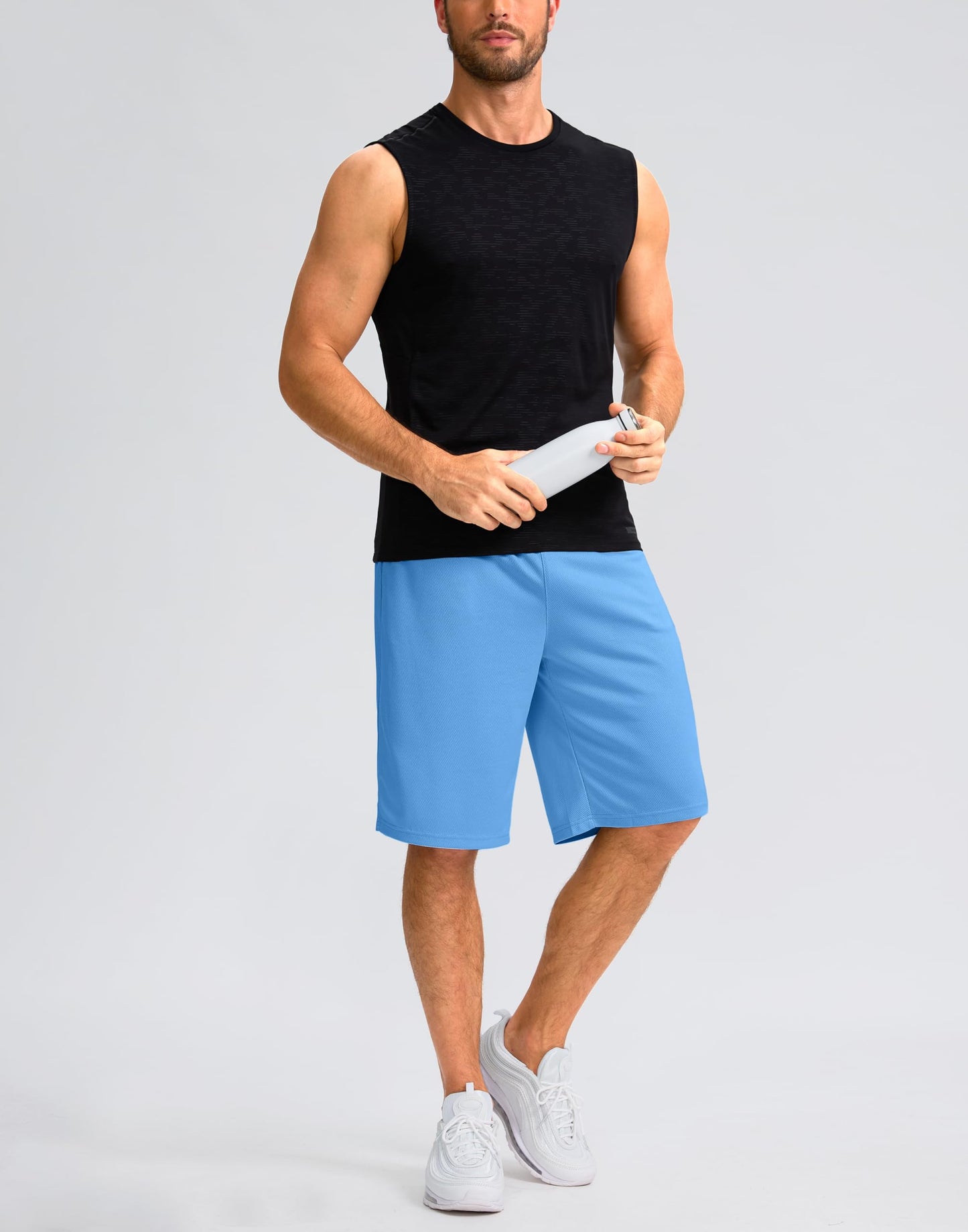 G Gradual Men's Athletic Shorts with Pockets 9" / 11" Long Basketball Shorts Lightweight Quick Dry Gym Workout Shorts for Men(Sky Blue,M)