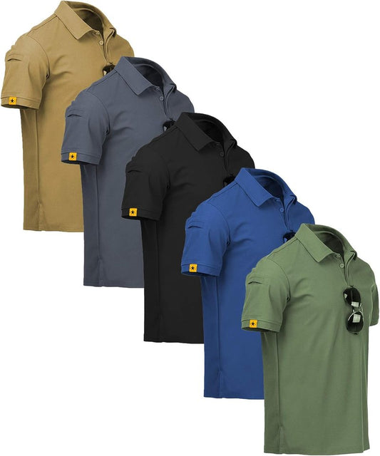 Men's Moisture-Wicking Polo Shirts - 5 Pack Short Sleeve Golf & Tennis T-Shirts | Summer Activewear