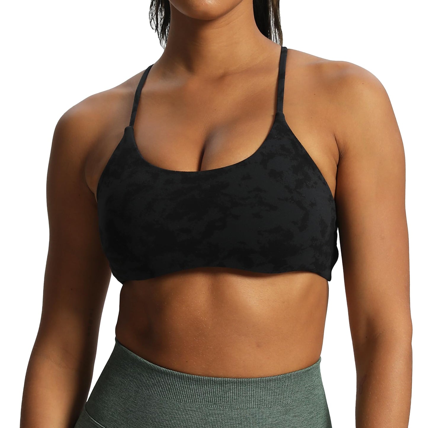 Aoxjox Women's Workout Sports Bras Fitness Backless Padded Ivy Low Impact Bra Yoga Crop Tank Top (Cloud Black, Large)